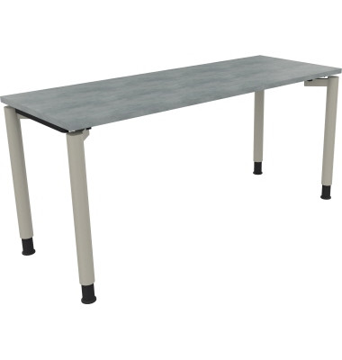 Schreibtisch All in One, manuell höhenverstellbar, 68-82cm (H), 160x60cm (BxT), rechteckig, beton hell / silberaluminium