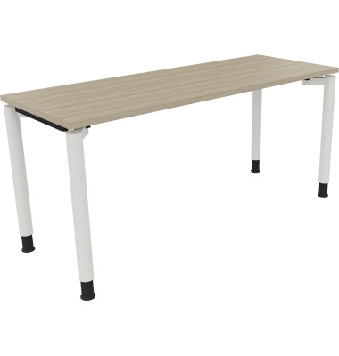 Schreibtisch All in One, manuell höhenverstellbar, 68-82cm (H), 160x60cm (BxT), rechteckig, eiche natur / weiß