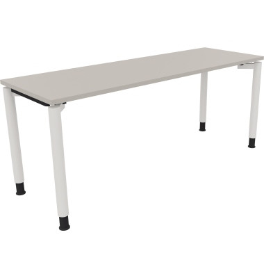 Schreibtisch All in One, manuell höhenverstellbar, 68-82cm (H), 160x60cm (BxT), rechteckig, lichtgrau / weiß