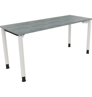 Schreibtisch All in One, manuell höhenverstellbar, 68-82cm (H), 160x60cm (BxT), rechteckig, beton hell / weiß