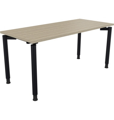 Schreibtisch All in One, manuell höhenverstellbar, 68-82cm (H), 160x70cm (BxT), rechteckig, eiche natur / anthrazit metallic