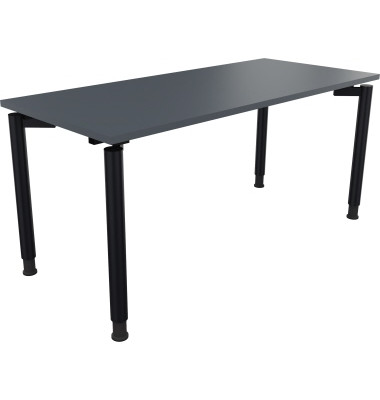 Schreibtisch All in One, manuell h&ouml;henverstellbar, 68-82cm (H), 160x70cm (BxT), rechteckig, lavagrau / anthrazit metallic
