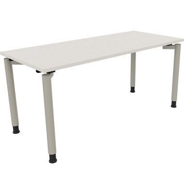 Schreibtisch All in One, manuell höhenverstellbar, 68-82cm (H), 160x70cm (BxT), rechteckig, weiß / silberaluminium