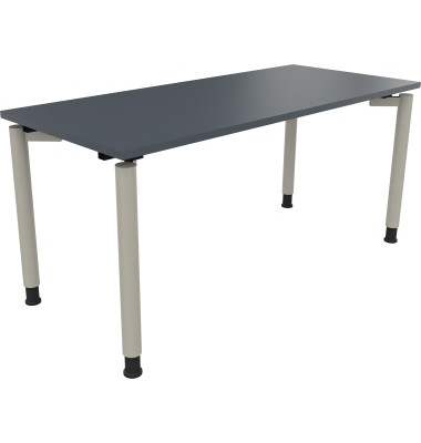 Schreibtisch All in One, manuell h&ouml;henverstellbar, 68-82cm (H), 160x70cm (BxT), rechteckig, lavagrau / silberaluminium