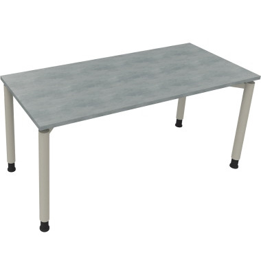 Schreibtisch All in One, manuell höhenverstellbar, 68-82cm (H), 160x70cm (BxT), rechteckig, beton hell / silberaluminium