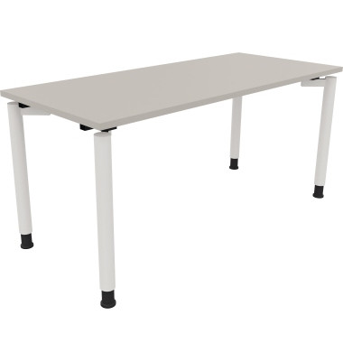 Schreibtisch All in One, manuell höhenverstellbar, 68-82cm (H), 160x70cm (BxT), rechteckig, lichtgrau / weiß
