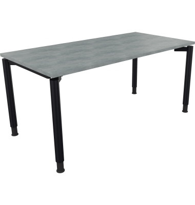 Schreibtisch All in One, manuell höhenverstellbar, 68-82cm (H), 160x80cm (BxT), rechteckig, beton hell / anthrazit metallic