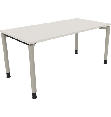 Schreibtisch All in One, manuell höhenverstellbar, 68-82cm (H), 160x80cm (BxT), rechteckig, weiß / silberaluminium
