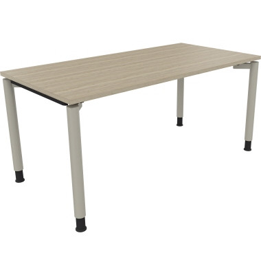 Schreibtisch All in One, manuell h&ouml;henverstellbar, 68-82cm (H), 160x80cm (BxT), rechteckig, eiche natur / silberaluminium
