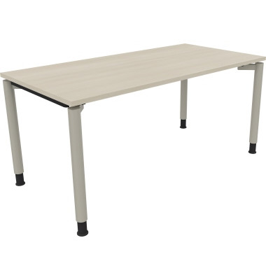 Schreibtisch All in One, manuell höhenverstellbar, 68-82cm (H), 160x80cm (BxT), rechteckig, akazie hell / silberaluminium