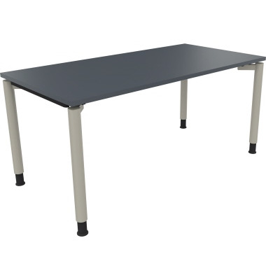 Schreibtisch All in One, manuell h&ouml;henverstellbar, 68-82cm (H), 160x80cm (BxT), rechteckig, lavagrau / silberaluminium