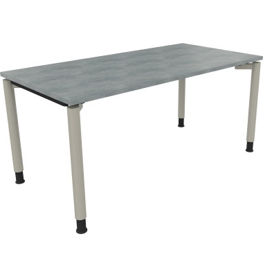 Schreibtisch All in One, manuell höhenverstellbar, 68-82cm (H), 160x80cm (BxT), rechteckig, beton hell / silberaluminium