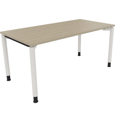 Schreibtisch All in One, manuell höhenverstellbar, 68-82cm (H), 160x80cm (BxT), rechteckig, eiche natur / weiß