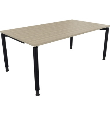 Schreibtisch All in One, manuell h&ouml;henverstellbar, 68-82cm (H), 180x100cm (BxT), rechteckig, eiche natur / anthrazit metallic