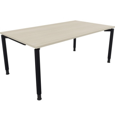 Schreibtisch All in One, manuell h&ouml;henverstellbar, 68-82cm (H), 180x100cm (BxT), rechteckig, akazie hell / anthrazit metallic