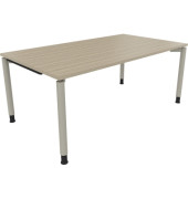 Schreibtisch All in One, manuell h&ouml;henverstellbar, 68-82cm (H), 180x100cm (BxT), rechteckig, eiche natur / silberaluminium