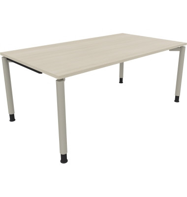Schreibtisch All in One, manuell h&ouml;henverstellbar, 68-82cm (H), 180x100cm (BxT), rechteckig, akazie hell / silberaluminium