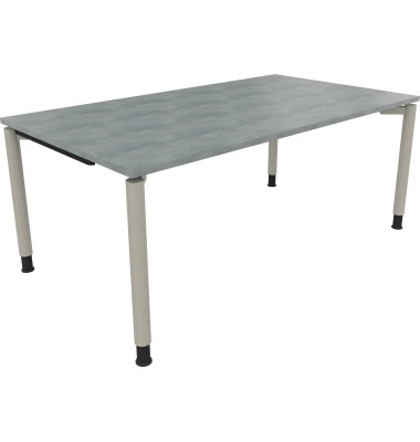 Schreibtisch All in One, manuell h&ouml;henverstellbar, 68-82cm (H), 180x100cm (BxT), rechteckig, beton hell / silberaluminium