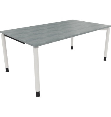 Schreibtisch All in One, manuell h&ouml;henverstellbar, 68-82cm (H), 180x100cm (BxT), rechteckig, beton hell / wei&szlig;