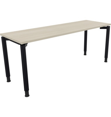 Schreibtisch All in One, manuell höhenverstellbar, 68-82cm (H), 180x60cm (BxT), rechteckig, akazie hell / anthrazit metallic