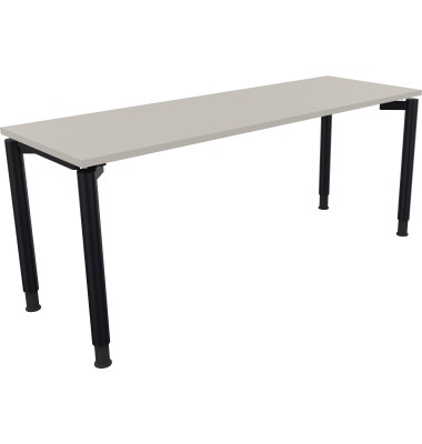 Schreibtisch All in One, manuell h&ouml;henverstellbar, 68-82cm (H), 180x60cm (BxT), rechteckig, lichtgrau / anthrazit metallic
