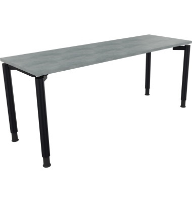 Schreibtisch All in One, manuell höhenverstellbar, 68-82cm (H), 180x60cm (BxT), rechteckig, beton hell / anthrazit metallic