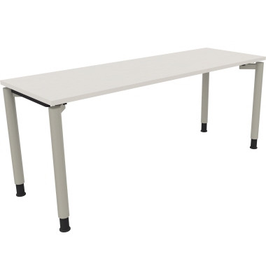 Schreibtisch All in One, manuell höhenverstellbar, 68-82cm (H), 180x60cm (BxT), rechteckig, weiß / silberaluminium