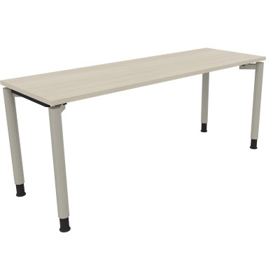 Schreibtisch All in One, manuell höhenverstellbar, 68-82cm (H), 180x60cm (BxT), rechteckig, akazie hell / silberaluminium