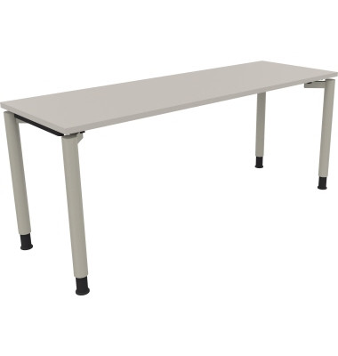 Schreibtisch All in One, manuell h&ouml;henverstellbar, 68-82cm (H), 180x60cm (BxT), rechteckig, lichtgrau / silberaluminium