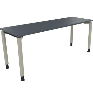 Schreibtisch All in One, manuell h&ouml;henverstellbar, 68-82cm (H), 180x60cm (BxT), rechteckig, lavagrau / silberaluminium