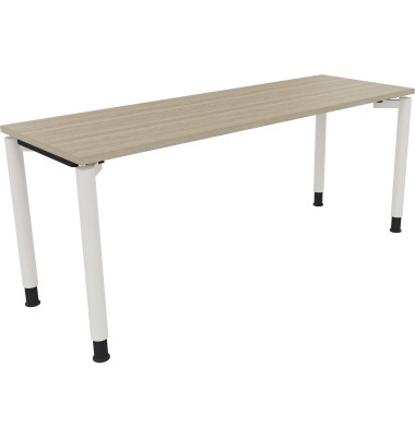 Schreibtisch All in One, manuell höhenverstellbar, 68-82cm (H), 180x60cm (BxT), rechteckig, eiche natur / weiß