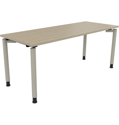 Schreibtisch All in One, manuell h&ouml;henverstellbar, 68-82cm (H), 180x70cm (BxT), rechteckig, eiche natur / silberaluminium