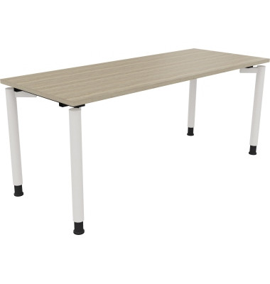 Schreibtisch All in One, manuell höhenverstellbar, 68-82cm (H), 180x70cm (BxT), rechteckig, eiche natur / weiß