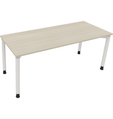 Schreibtisch All in One, manuell höhenverstellbar, 68-82cm (H), 180x70cm (BxT), rechteckig, akazie hell / weiß