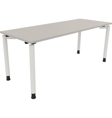 Schreibtisch All in One, manuell höhenverstellbar, 68-82cm (H), 180x70cm (BxT), rechteckig, lichtgrau / weiß