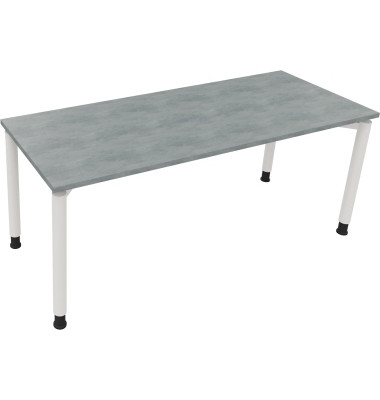 Schreibtisch All in One, manuell höhenverstellbar, 68-82cm (H), 180x70cm (BxT), rechteckig, beton hell / weiß
