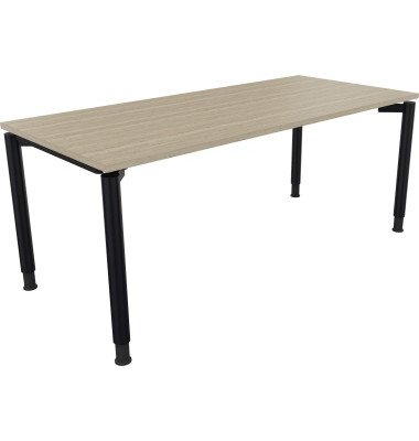 Schreibtisch All in One, manuell höhenverstellbar, 68-82cm (H), 180x80cm (BxT), rechteckig, eiche natur / anthrazit metallic