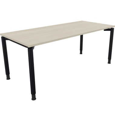 Schreibtisch All in One, manuell höhenverstellbar, 68-82cm (H), 180x80cm (BxT), rechteckig, akazie hell / anthrazit metallic