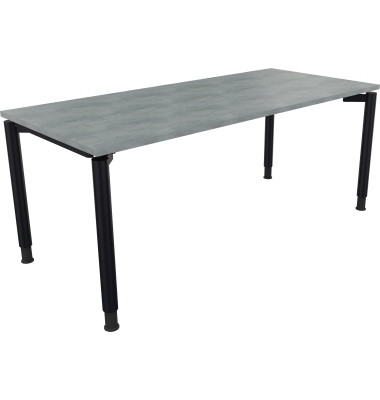 Schreibtisch All in One, manuell höhenverstellbar, 68-82cm (H), 180x80cm (BxT), rechteckig, beton hell / anthrazit metallic