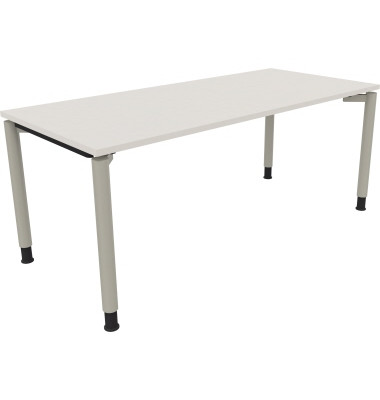 Schreibtisch All in One, manuell höhenverstellbar, 68-82cm (H), 180x80cm (BxT), rechteckig, weiß / silberaluminium