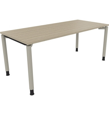 Schreibtisch All in One, manuell höhenverstellbar, 68-82cm (H), 180x80cm (BxT), rechteckig, eiche natur / silberaluminium