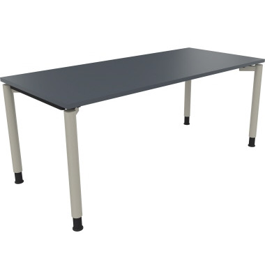 Schreibtisch All in One, manuell h&ouml;henverstellbar, 68-82cm (H), 180x80cm (BxT), rechteckig, lavagrau / silberaluminium