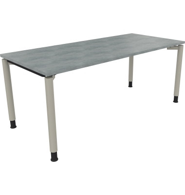 Schreibtisch All in One, manuell höhenverstellbar, 68-82cm (H), 180x80cm (BxT), rechteckig, beton hell / silberaluminium