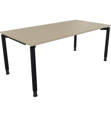 Schreibtisch All in One, manuell höhenverstellbar, 68-82cm (H), 180x90cm (BxT), rechteckig, eiche natur / anthrazit metallic