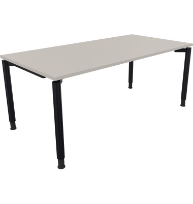 Schreibtisch All in One, manuell höhenverstellbar, 68-82cm (H), 180x90cm (BxT), rechteckig, lichtgrau / anthrazit metallic