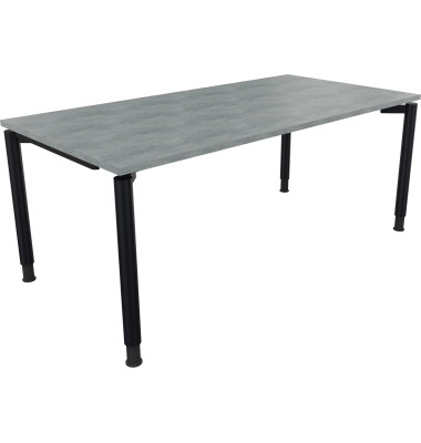 Schreibtisch All in One, manuell höhenverstellbar, 68-82cm (H), 180x90cm (BxT), rechteckig, beton hell / anthrazit metallic