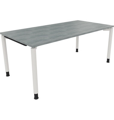Schreibtisch All in One, manuell höhenverstellbar, 68-82cm (H), 180x90cm (BxT), rechteckig, beton hell / weiß