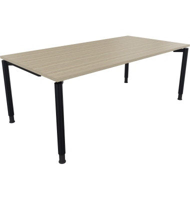 Schreibtisch All in One, manuell h&ouml;henverstellbar, 68-82cm (H), 200x100cm (BxT), rechteckig, eiche natur / anthrazit metallic