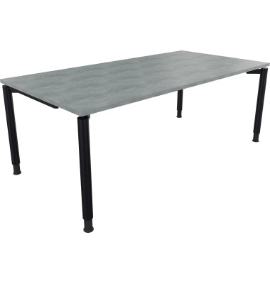 Schreibtisch All in One, manuell höhenverstellbar, 68-82cm (H), 200x100cm (BxT), rechteckig, beton hell / anthrazit metallic