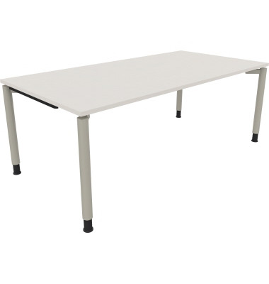 Schreibtisch All in One, manuell höhenverstellbar, 68-82cm (H), 200x100cm (BxT), rechteckig, weiß / silberaluminium
